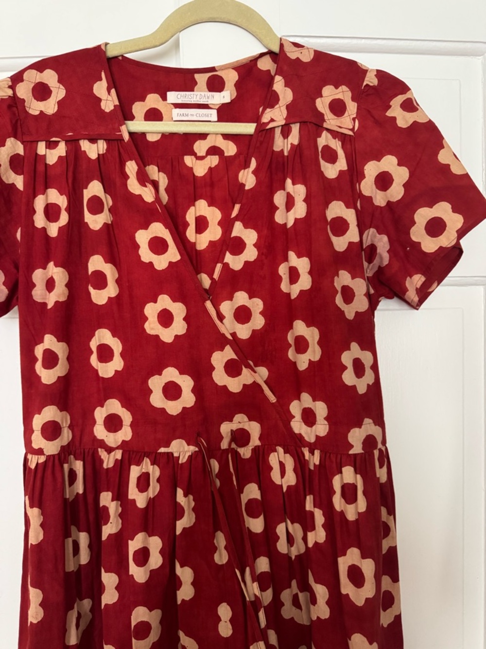 Christy Dawn Crimson Daisy Print Floral Wrap Dress - Picture 3 of 9